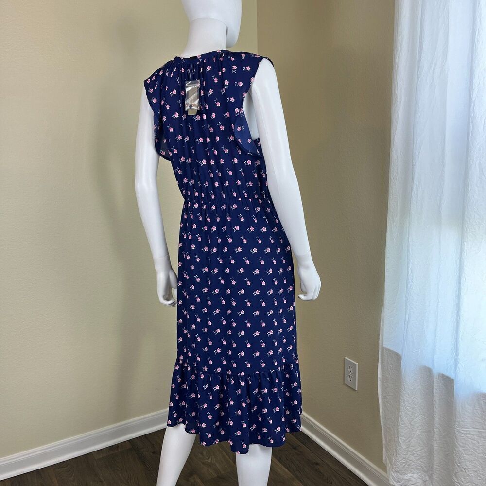 J.Crew Women's Size S Blue Ditsy Floral Midi NEW Sheath Tiered Dress Cottagecore - Picture 8 of 12